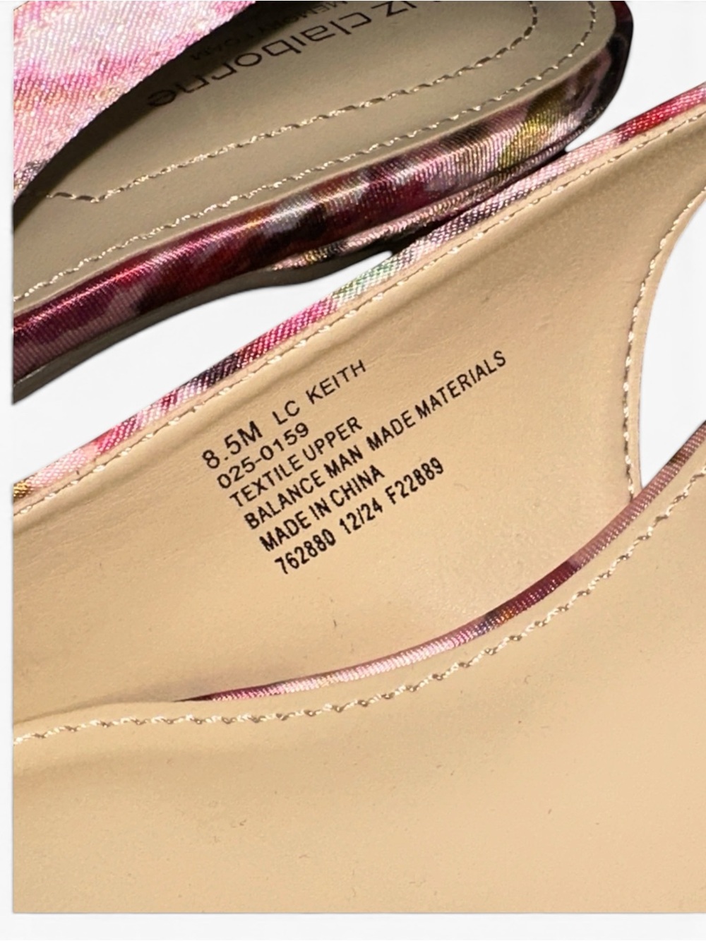 Liz Claiborne Keith Women's Pink Floral Satin Slingback Kitten Heels Size 8.5 - Picture 6 of 8